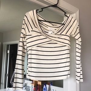 Ivory/black wrap front striped long